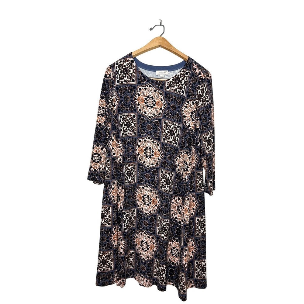 Ann Taylor LOFT Boho Geometric Print 3/4 Sleeve Mini Dress Medium M